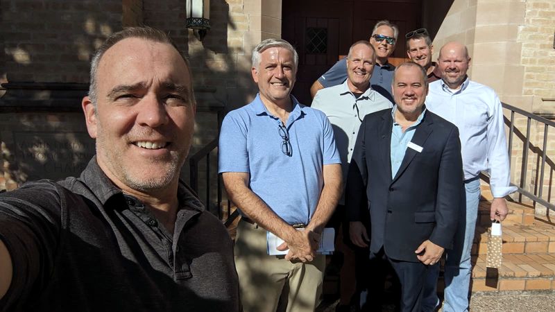 Members of the McCollum Seminar gathered on church steps